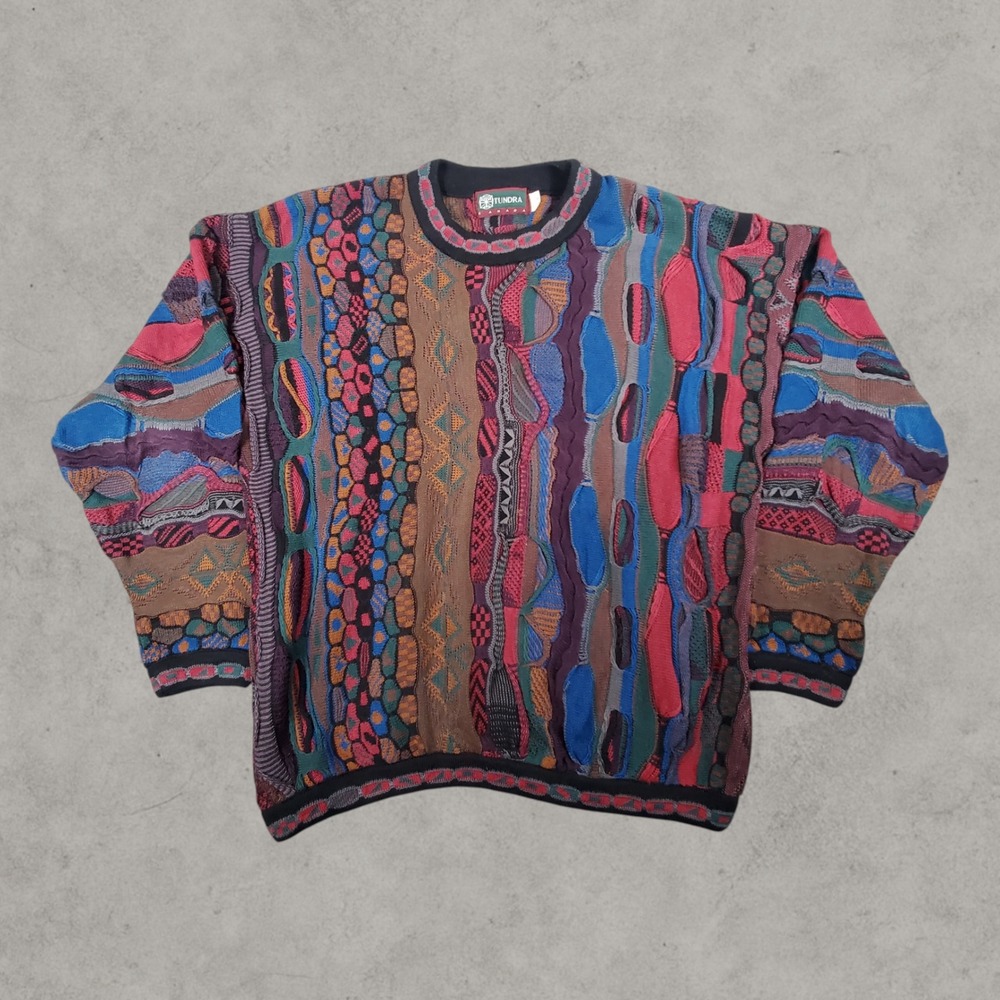 Tundra Sweater Mens Large Multicolor 3D Knit  Vintage Mercerized Cotton Canada